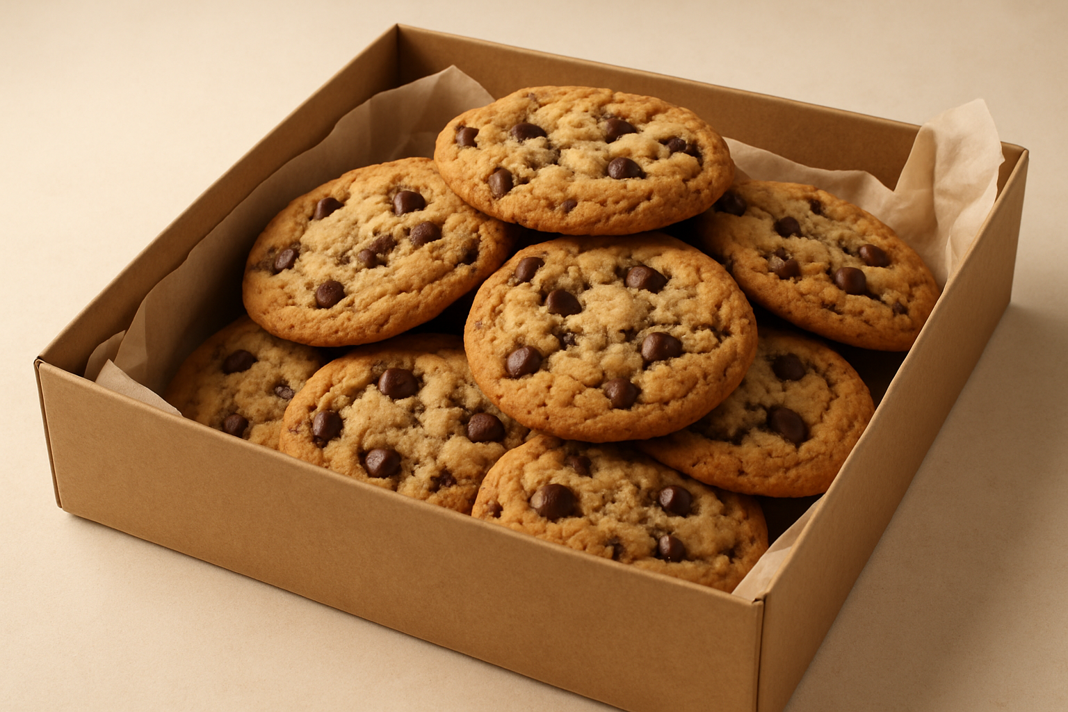 chocolate chip cookies in a box