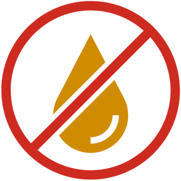 No water drop symbol with a red circle and line through it on a white background